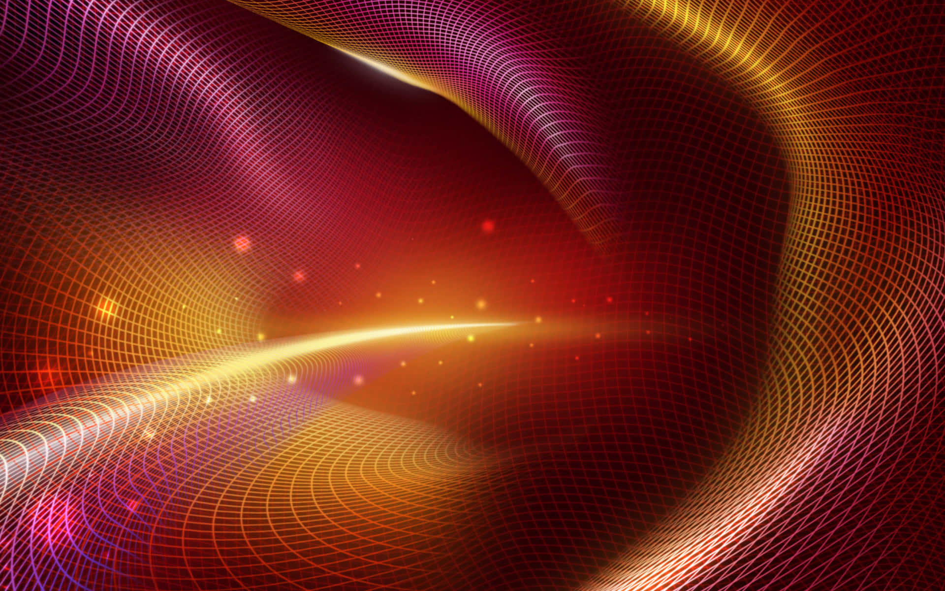 3D Abstract Shapes, glowing red gold, purple grid lines, Full HD Desktop Wallpaper