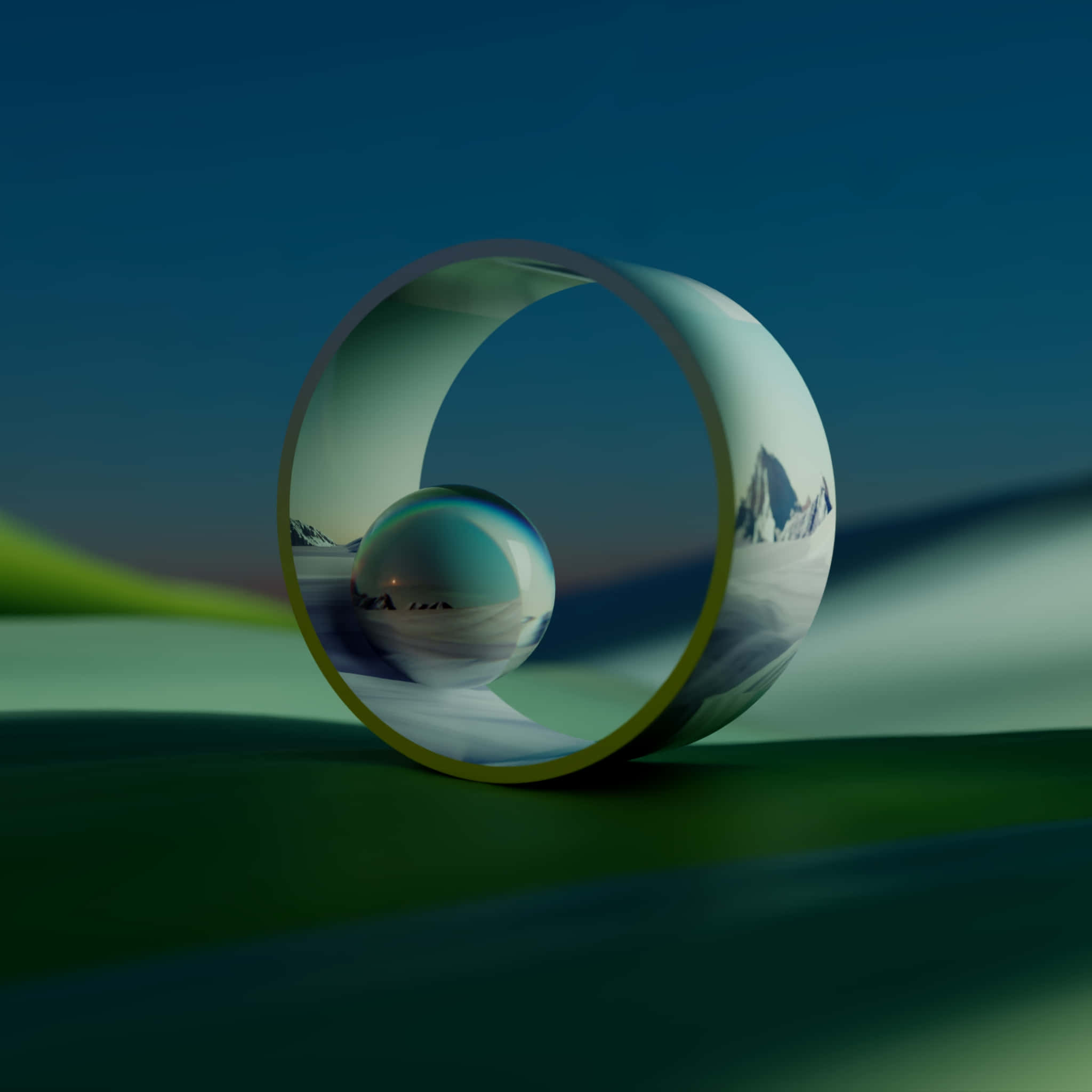 surreal3 d landscape, translucent ring, sphere, Full HD Desktop Wallpaper