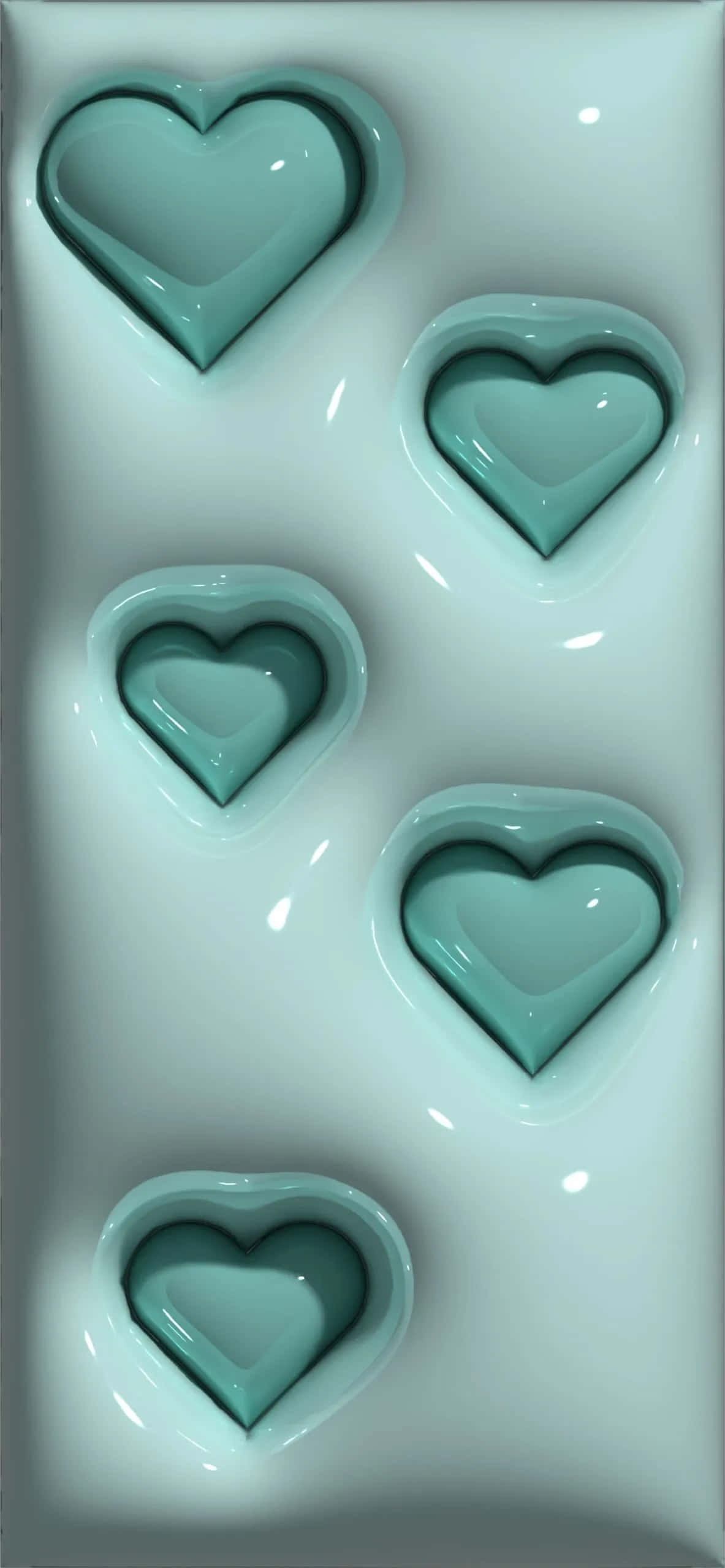 glossy teal, heart-shaped indentations, vertical pattern, 2K Phone Wallpaper