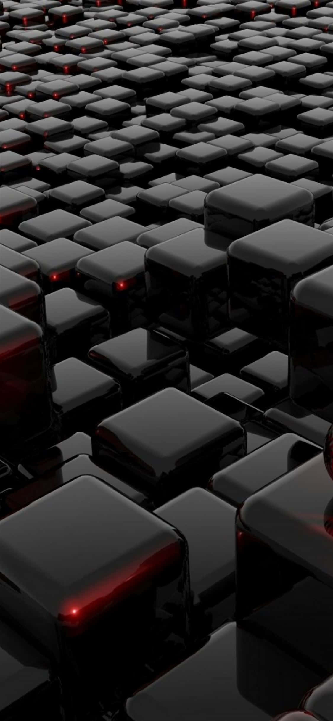 glossy black cubes, glowing red lights, futuristic digital landscape, Full HD Phone Wallpaper