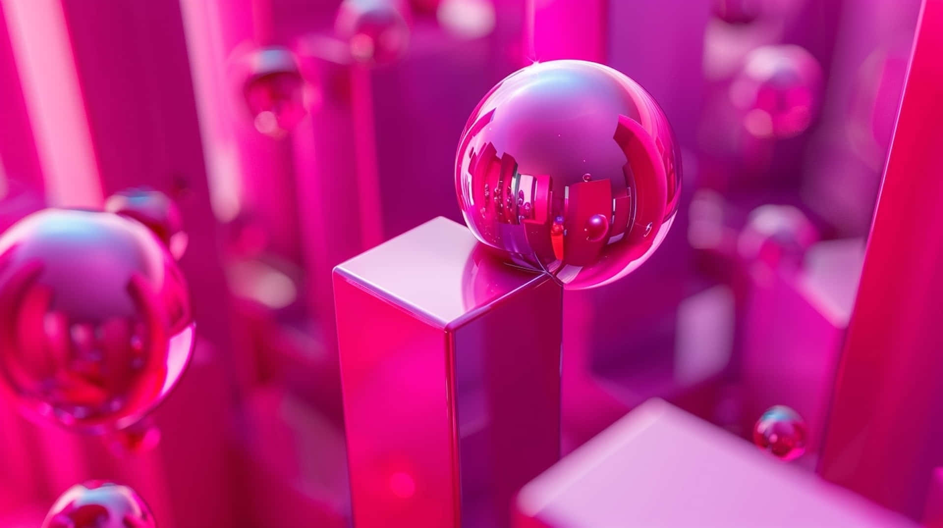 vibrant pink, glossy pink sphere, geometric pillar, Full HD Desktop Wallpaper