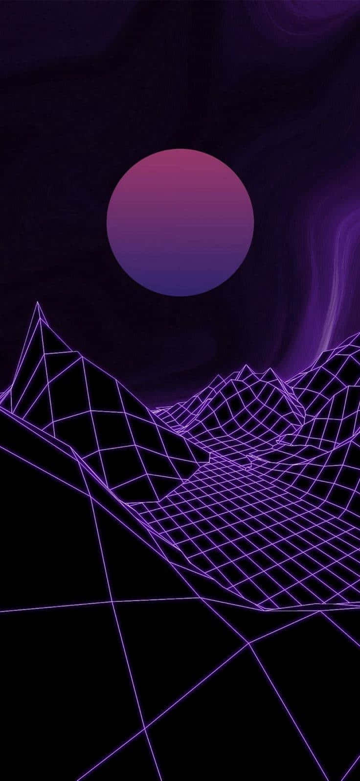 neon purple, wireframe landscape, gradient pink and purple sun, HD Phone Wallpaper