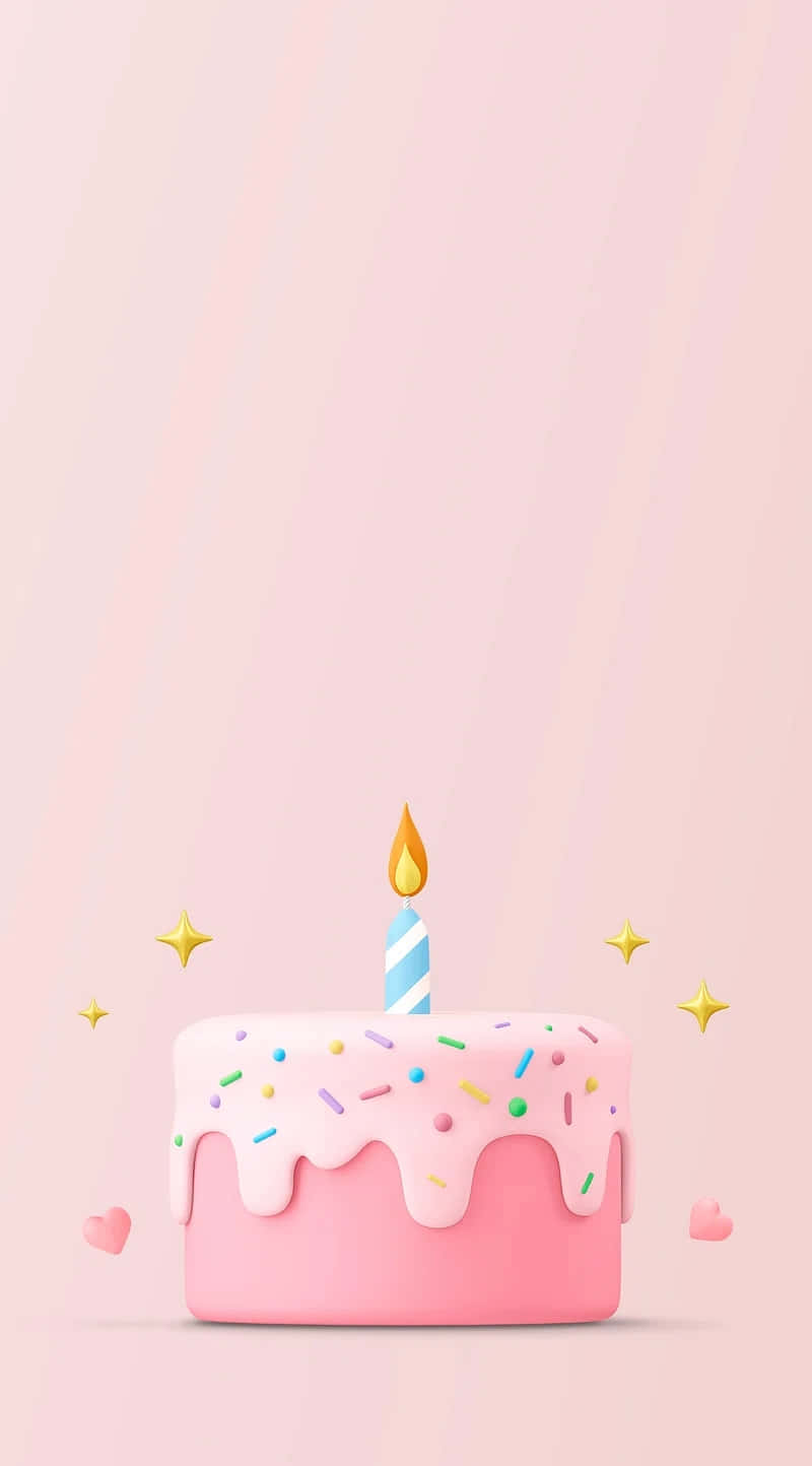 pastel birthday cake, dripping frosting, lit candle, HD Phone Wallpaper