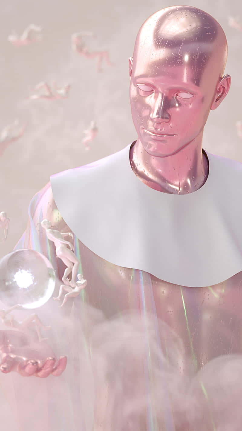 futuristic pink man, metallic humanoid, glowing orb, HD Phone Wallpaper