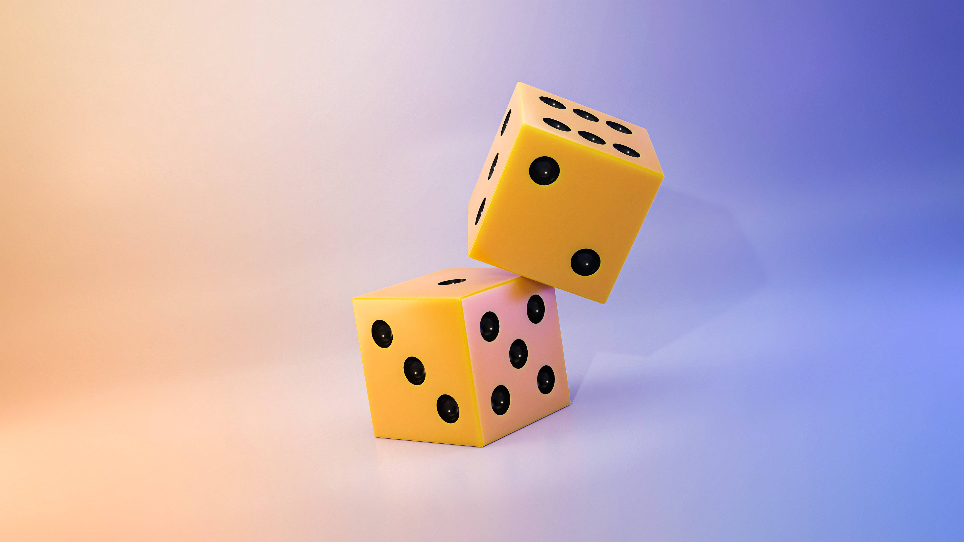 3d Android Phone, two vibrant yellow dice, black dots, 4K Desktop Wallpaper