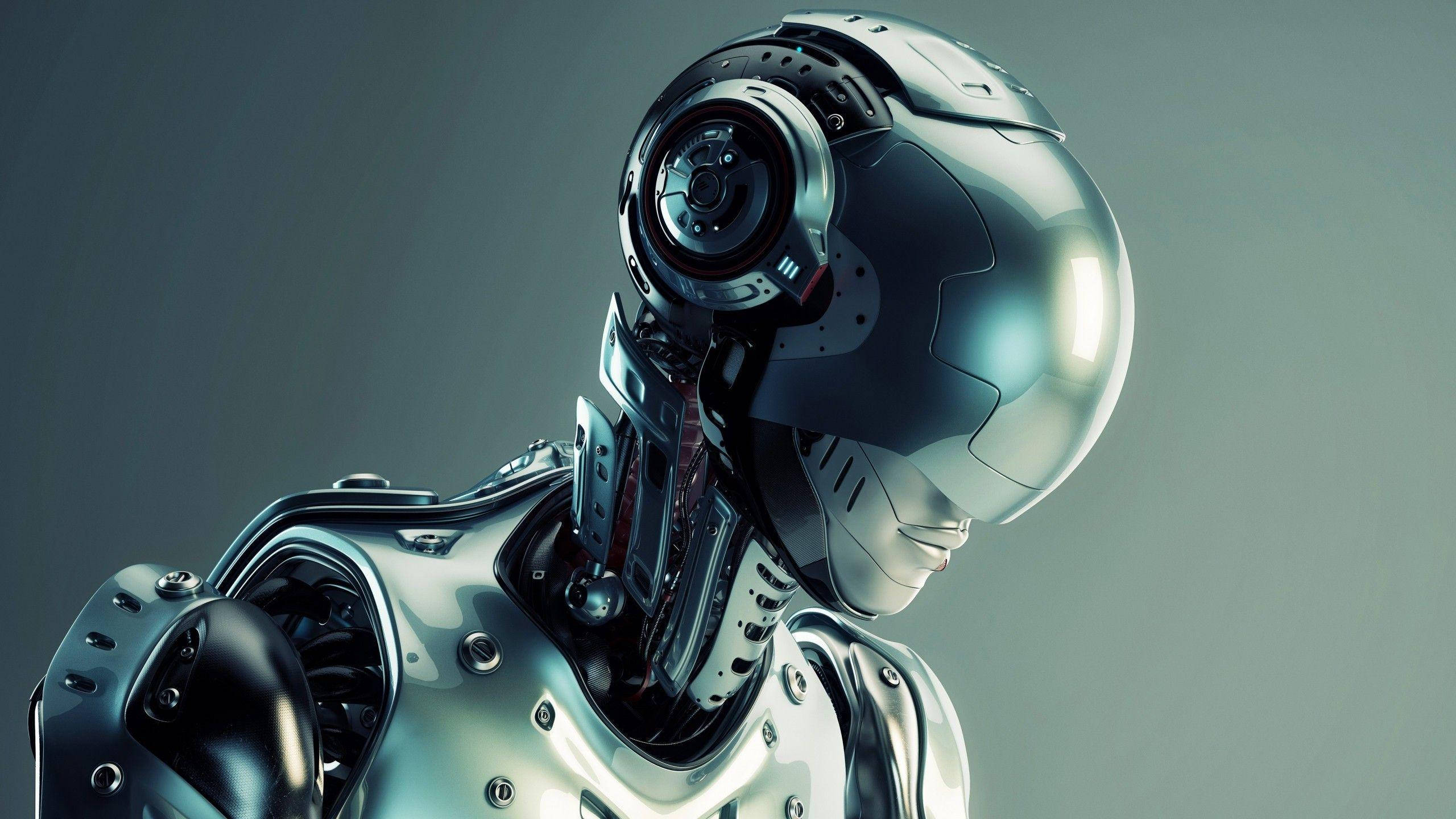 robot head, 3d android phone, reflective chrome head, 2K Desktop Wallpaper