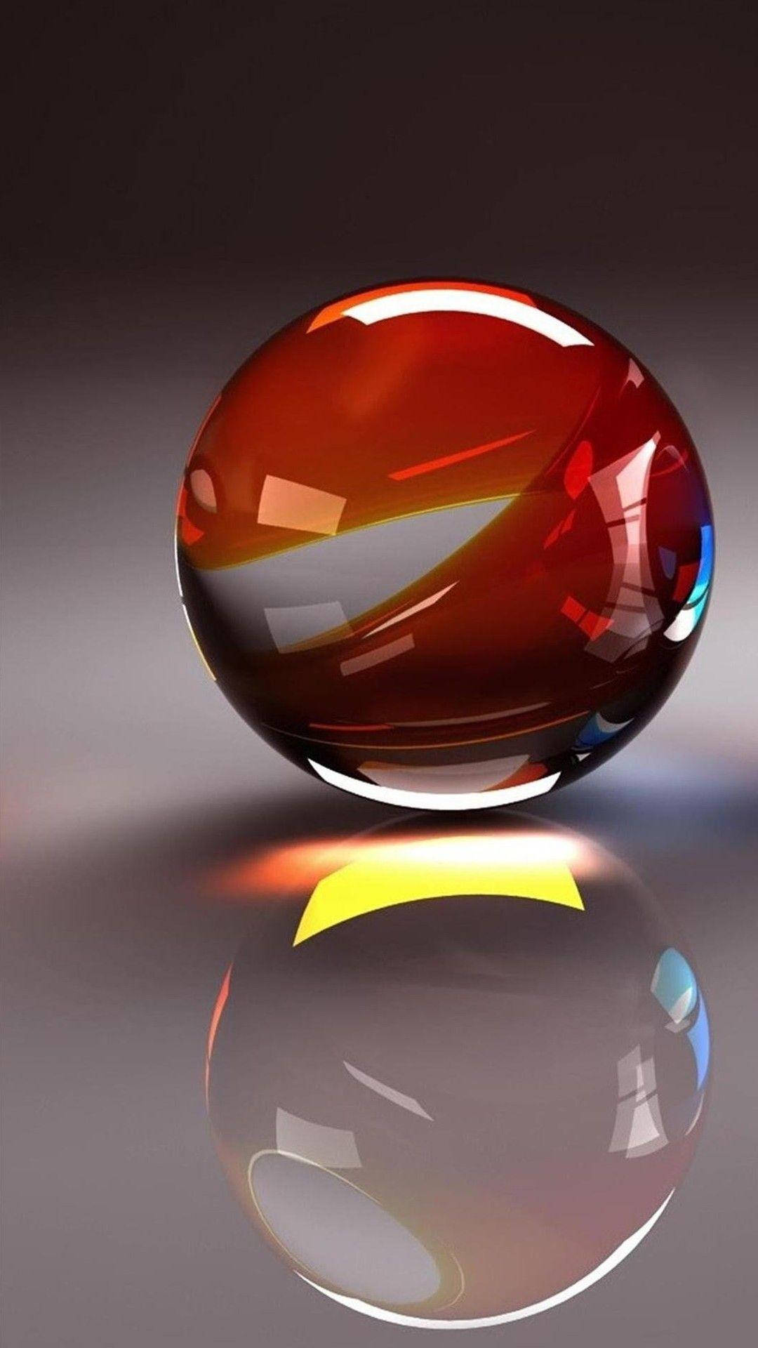 red reflecting ball, glossy amber glass sphere, reflective surface, Full HD Phone Wallpaper