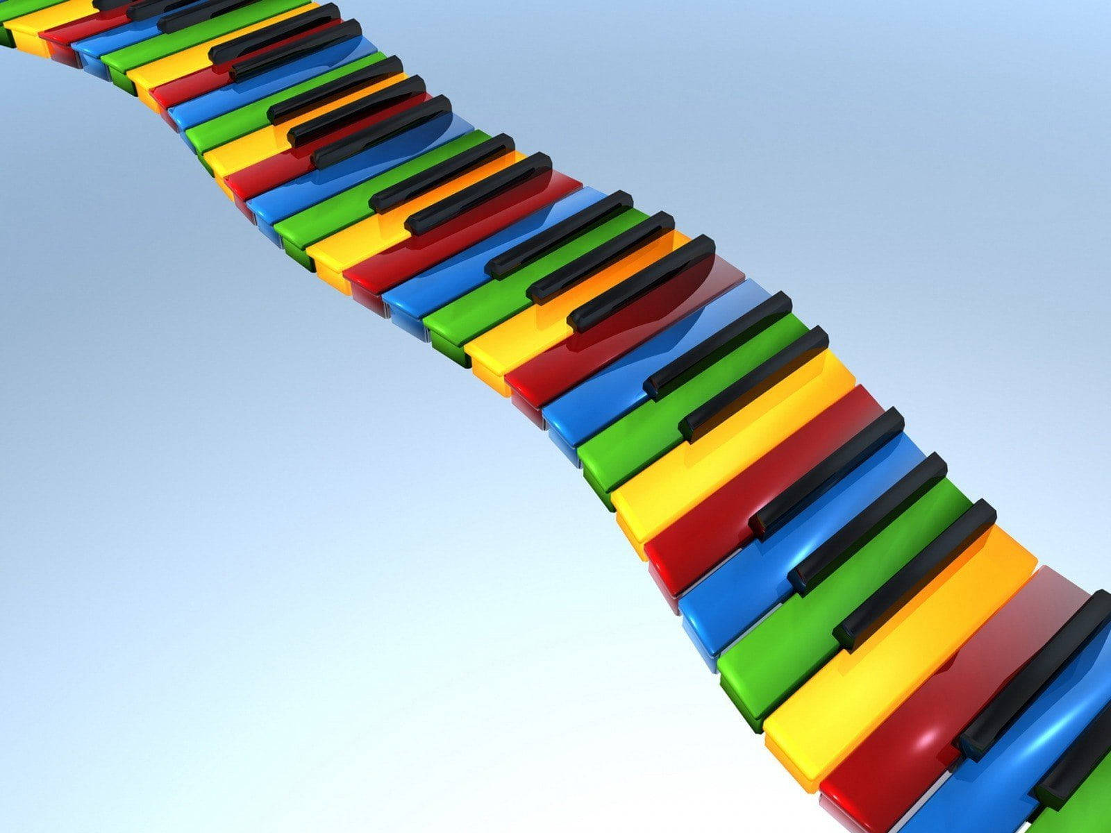 Colorful Piano Tiles 3D, rainbow-colored piano keyboard, diagonally curved, HD Desktop Wallpaper