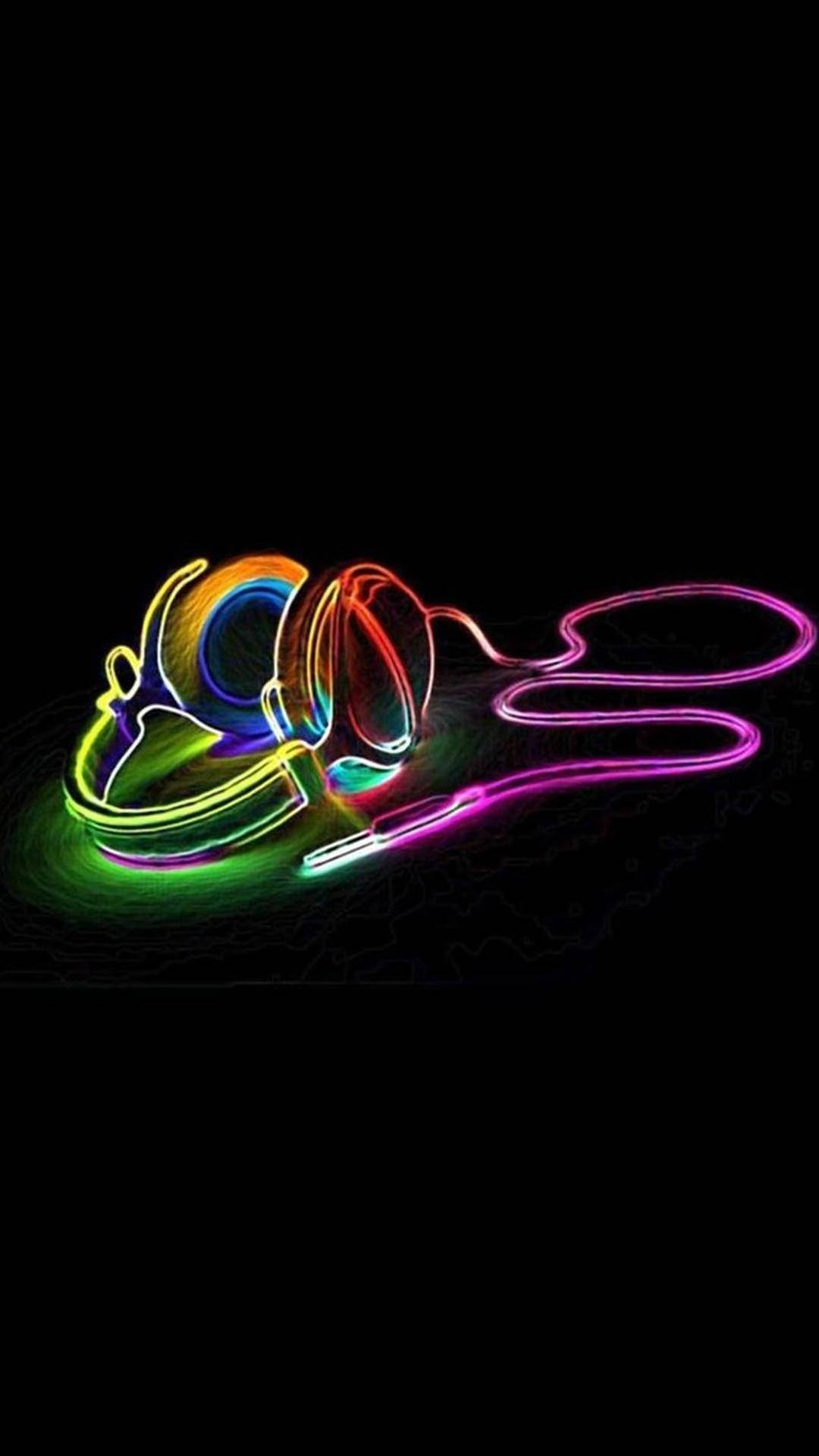 neon colorful headset, 3d android phone, rainbow hues, Full HD Phone Wallpaper