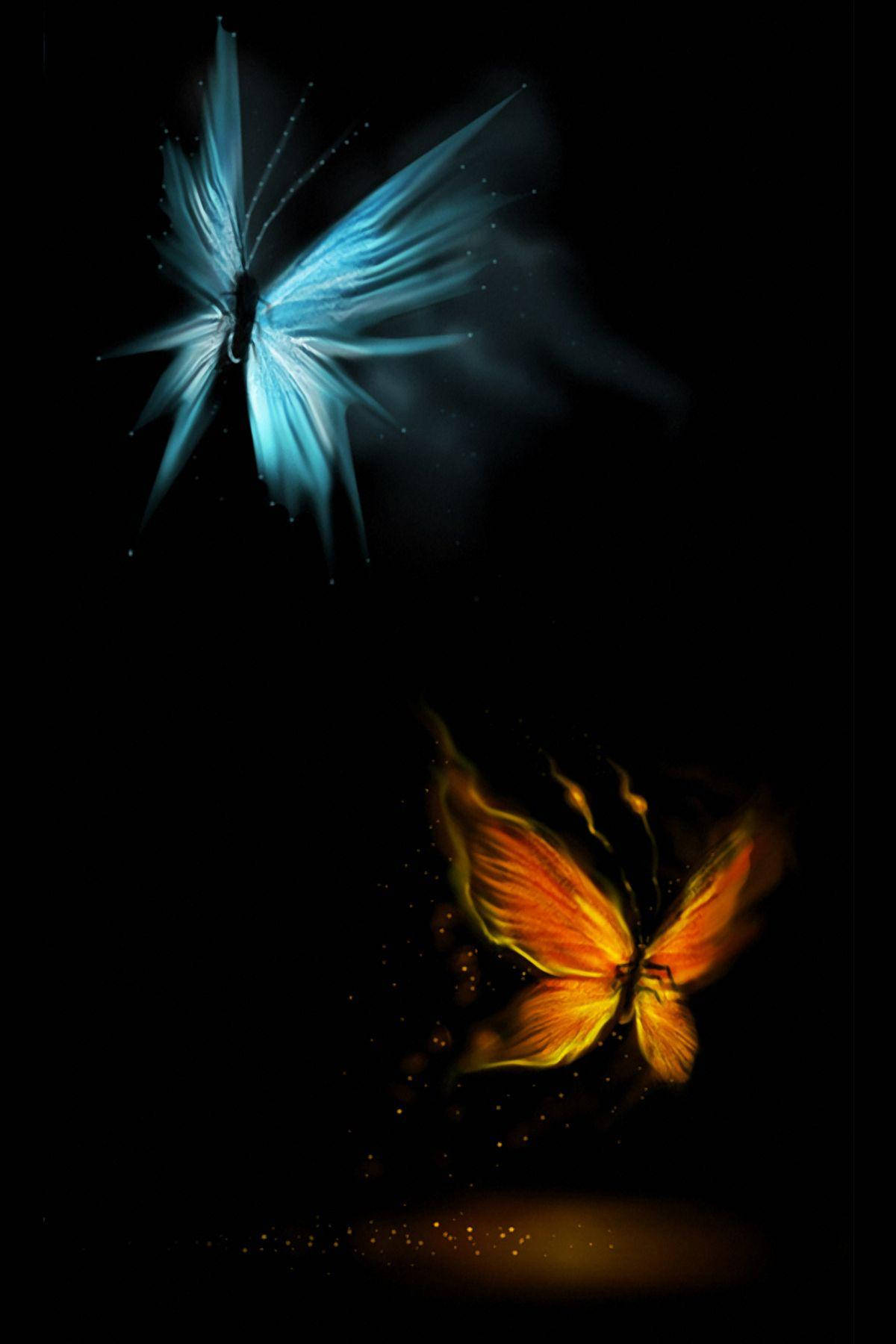 blue, orange, butterflies, HD Phone Wallpaper