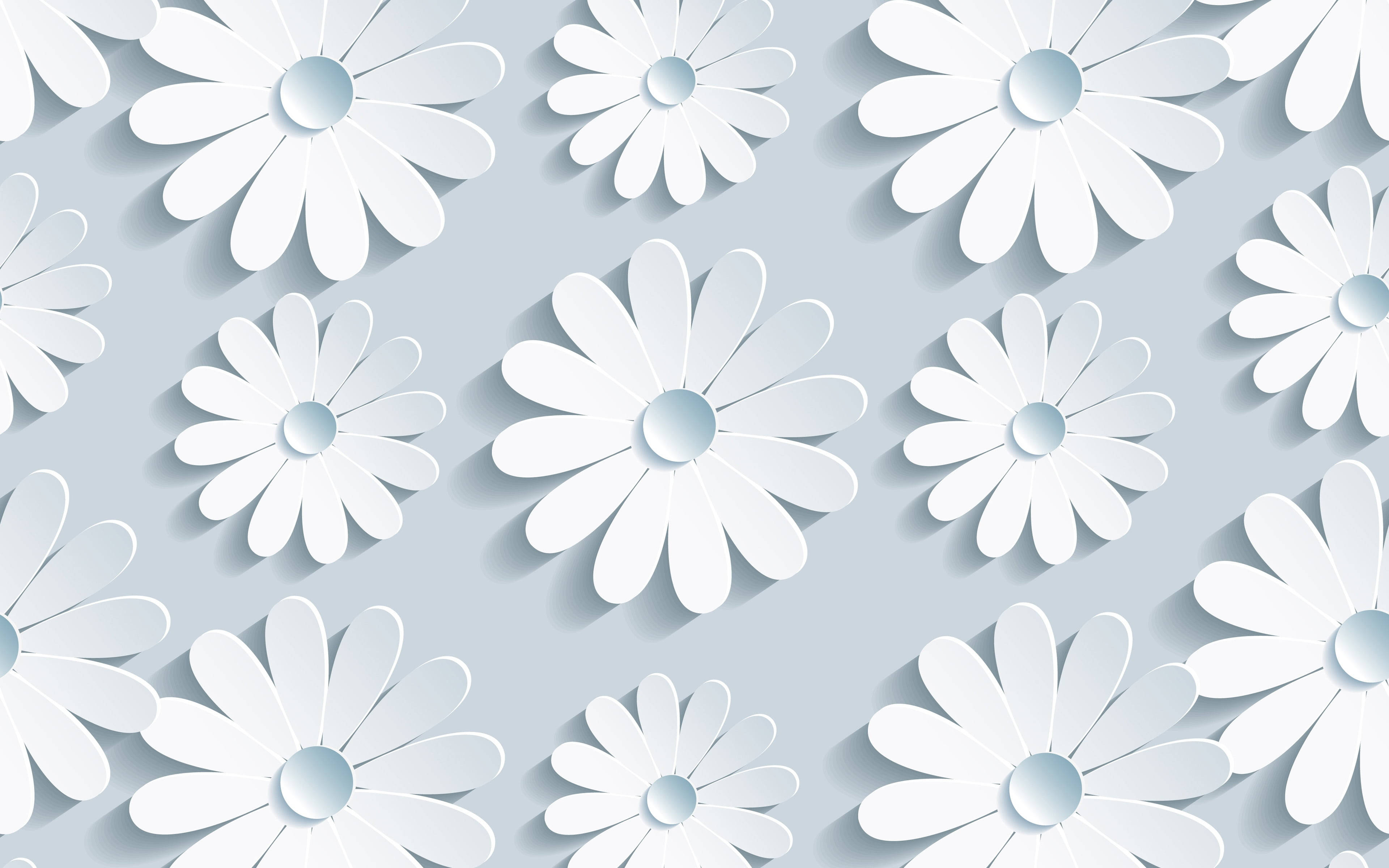 white flowers, 3d android phone, white paper-cut daisies, 4K Desktop Wallpaper