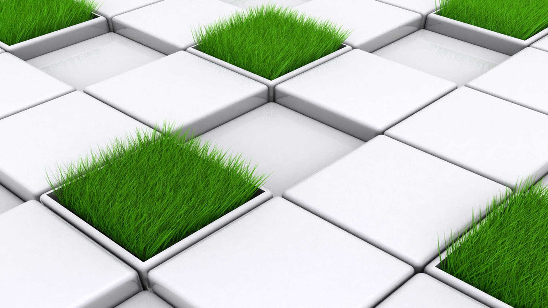white cubes, grass, 3d Android Phone, Full HD Desktop Wallpaper