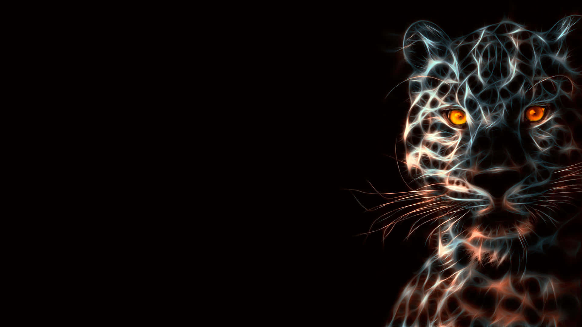 3d animal, glowing electric leopard head, fiery orange eyes, Full HD Desktop Wallpaper