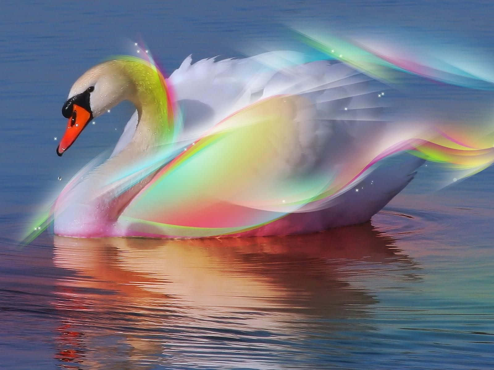 3d animal, white swan, calm water, HD Desktop Wallpaper