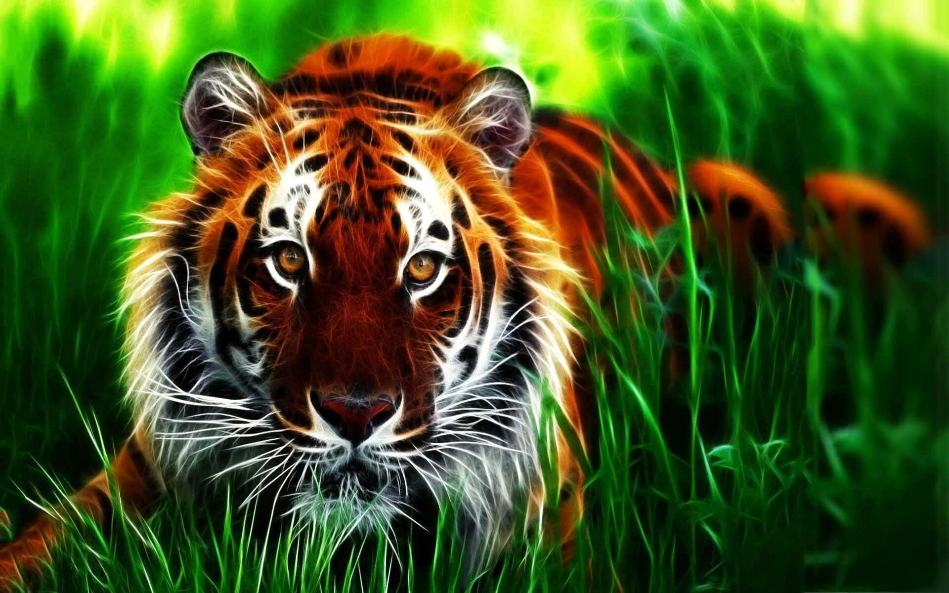3d animal, tiger, glowing eyes, Full HD Desktop Wallpaper
