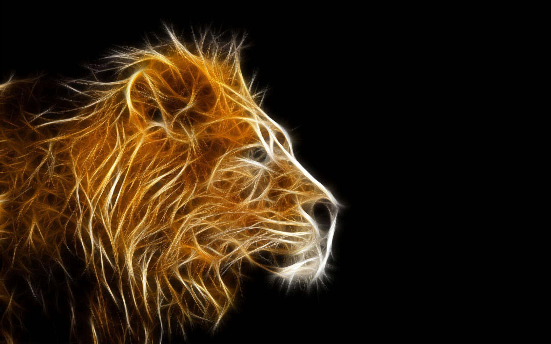 3d animal, lion's head, glowing golden filaments, Full HD Desktop Wallpaper