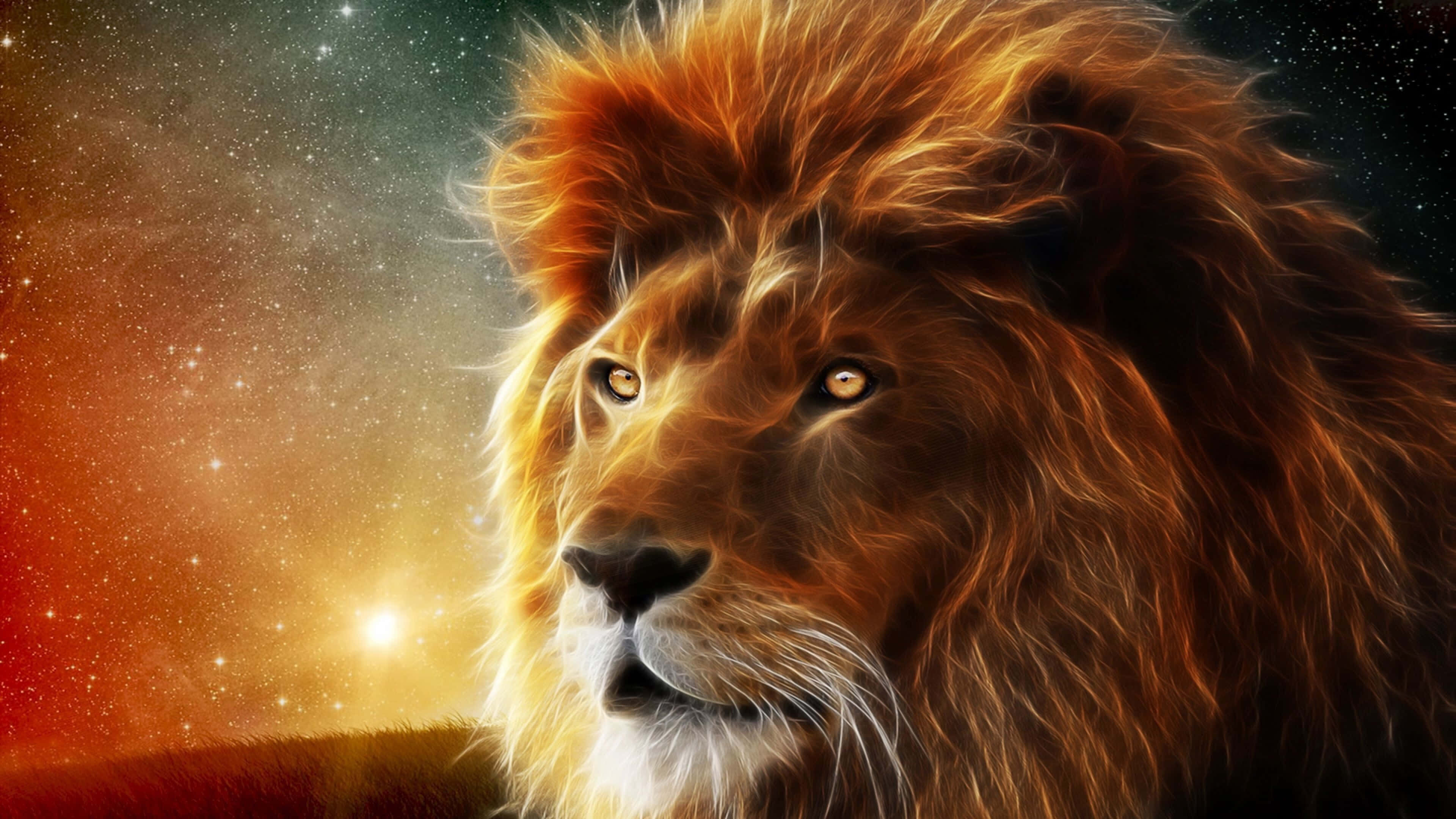 3d animal, lion, glowing eyes, 4K Desktop Wallpaper