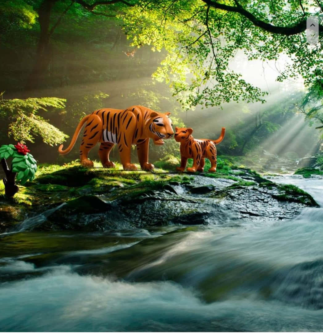 3d animal, mother tiger, cub, SD Phone Wallpaper