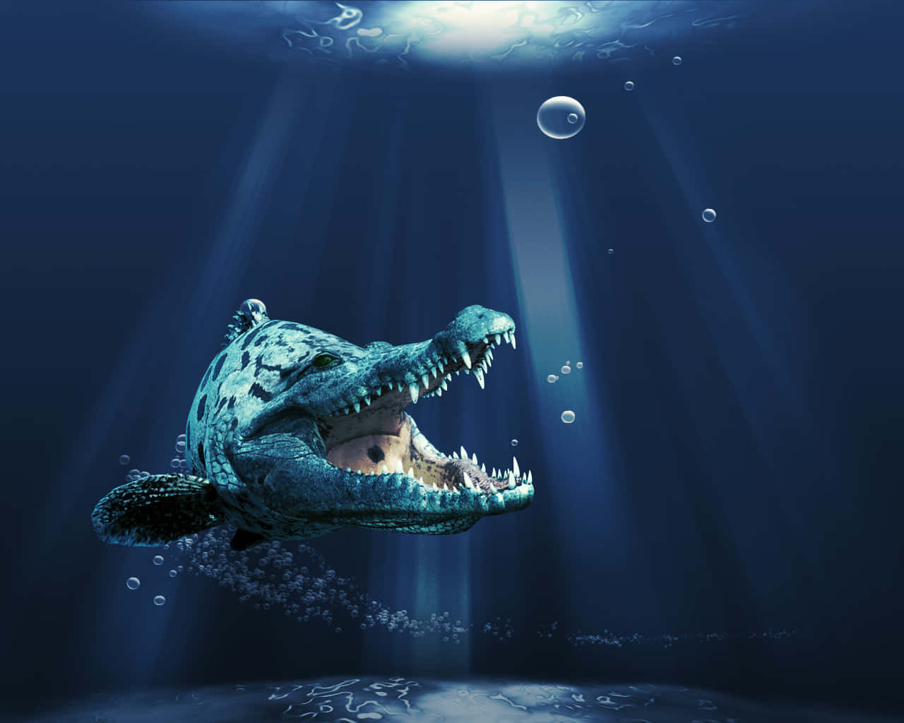 3d animal, prehistoric crocodile-like creature, underwater, HD Desktop Wallpaper