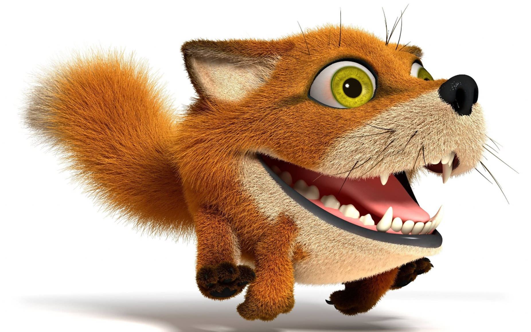 orange fox, green eyes, big grin, HD Desktop Wallpaper