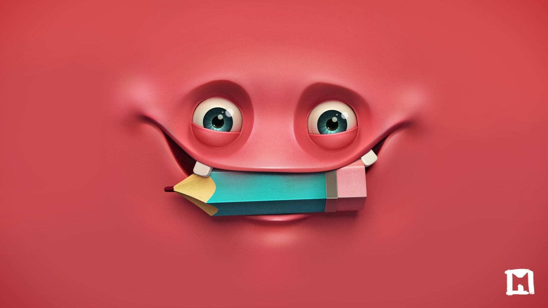 red creature, 3d-rendered, big eyes, Full HD Desktop Wallpaper