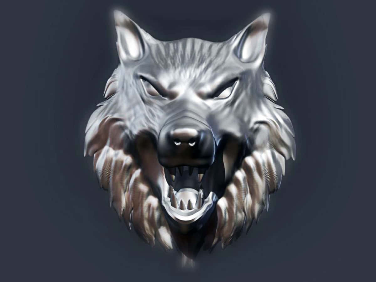 3d wolf, metallic wolf head, glowing eyes, SD Desktop Wallpaper