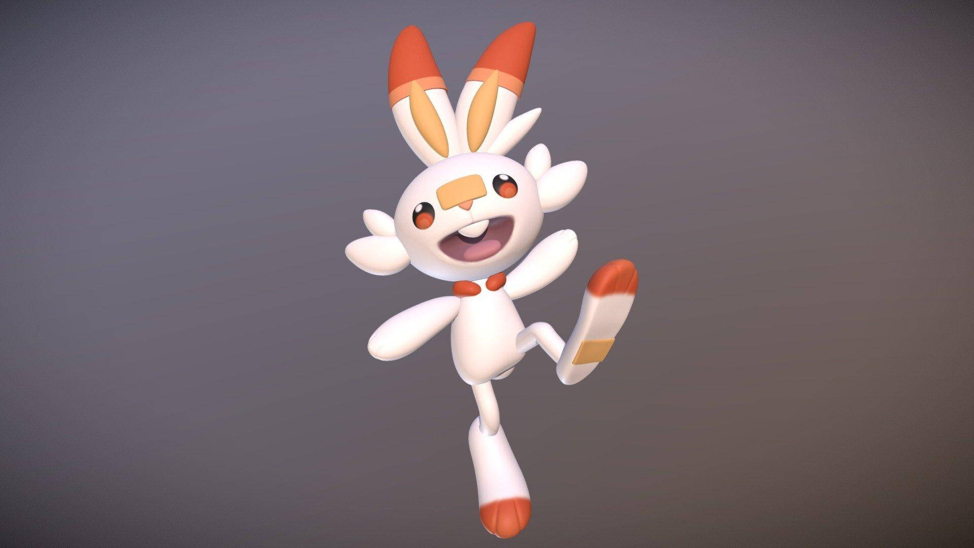 3d scorbunny, white rabbit-like creature, orange-tipped ears, Full HD Desktop Wallpaper