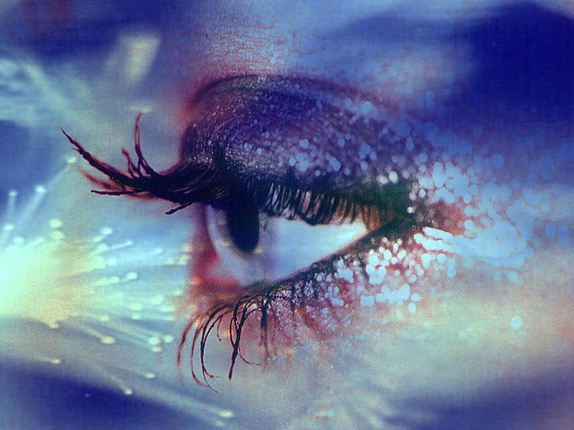 gray eye, long eyelashes, glittering particles, HD Desktop Wallpaper
