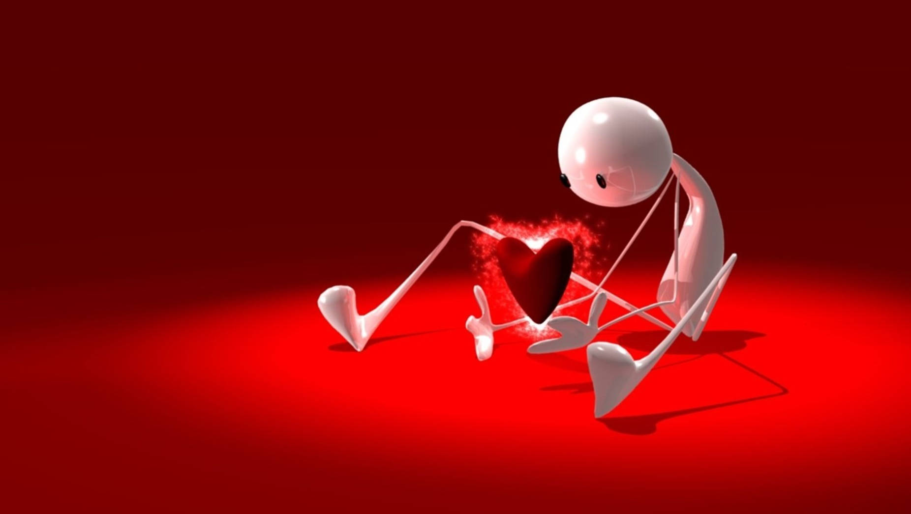 white 3d stick figure, red floor, glowing red heart, HD Desktop Wallpaper