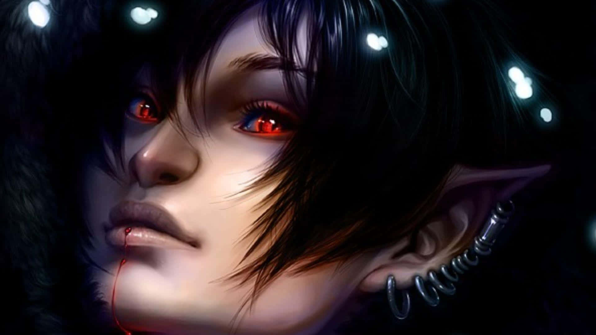 3d Anime, elf, glowing red eyes, Full HD Desktop Wallpaper