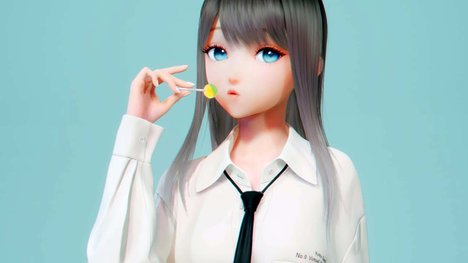 school girl, 3d anime, gray hair, Full HD Desktop Wallpaper
