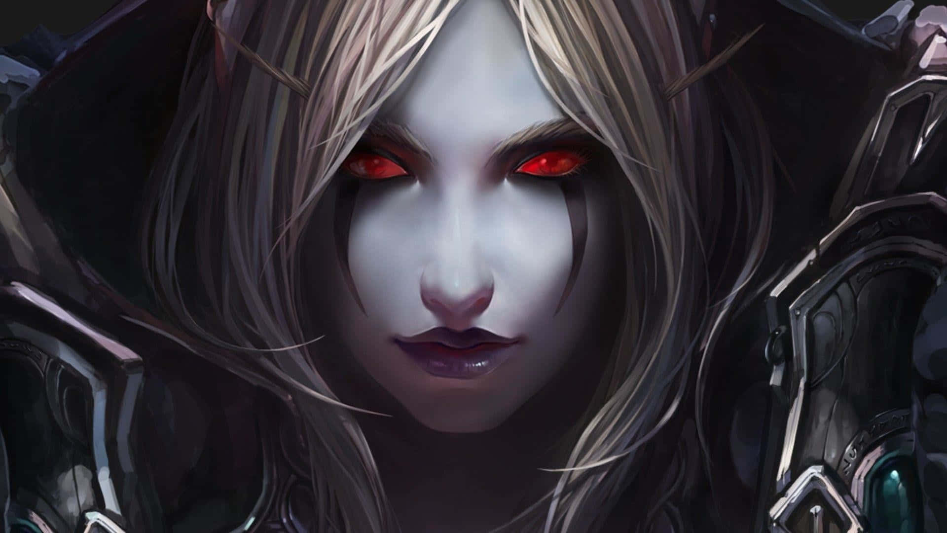 3d Anime Girl, glowing red eyes, silver armor, Full HD Desktop Wallpaper