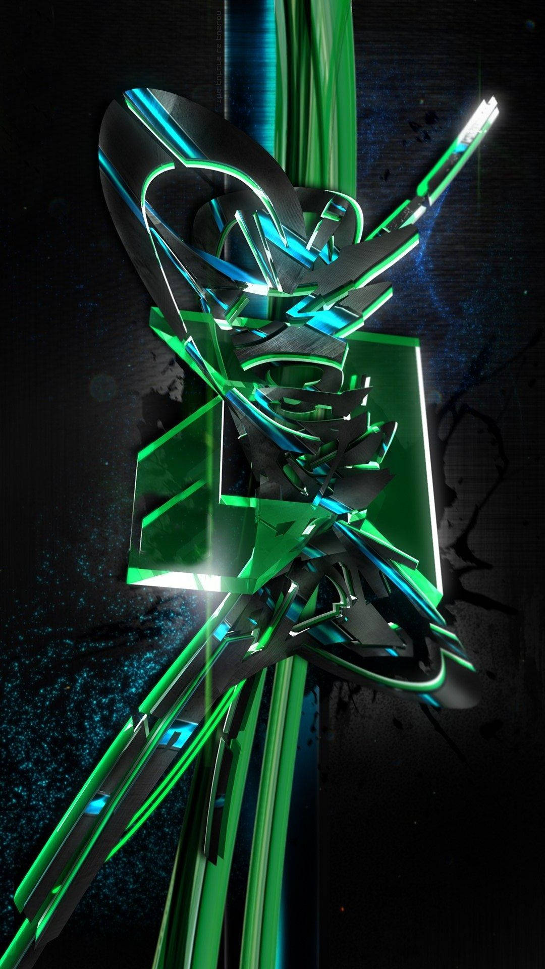 3d Apple iPhone, abstract glass, glowing green, Full HD Phone Wallpaper