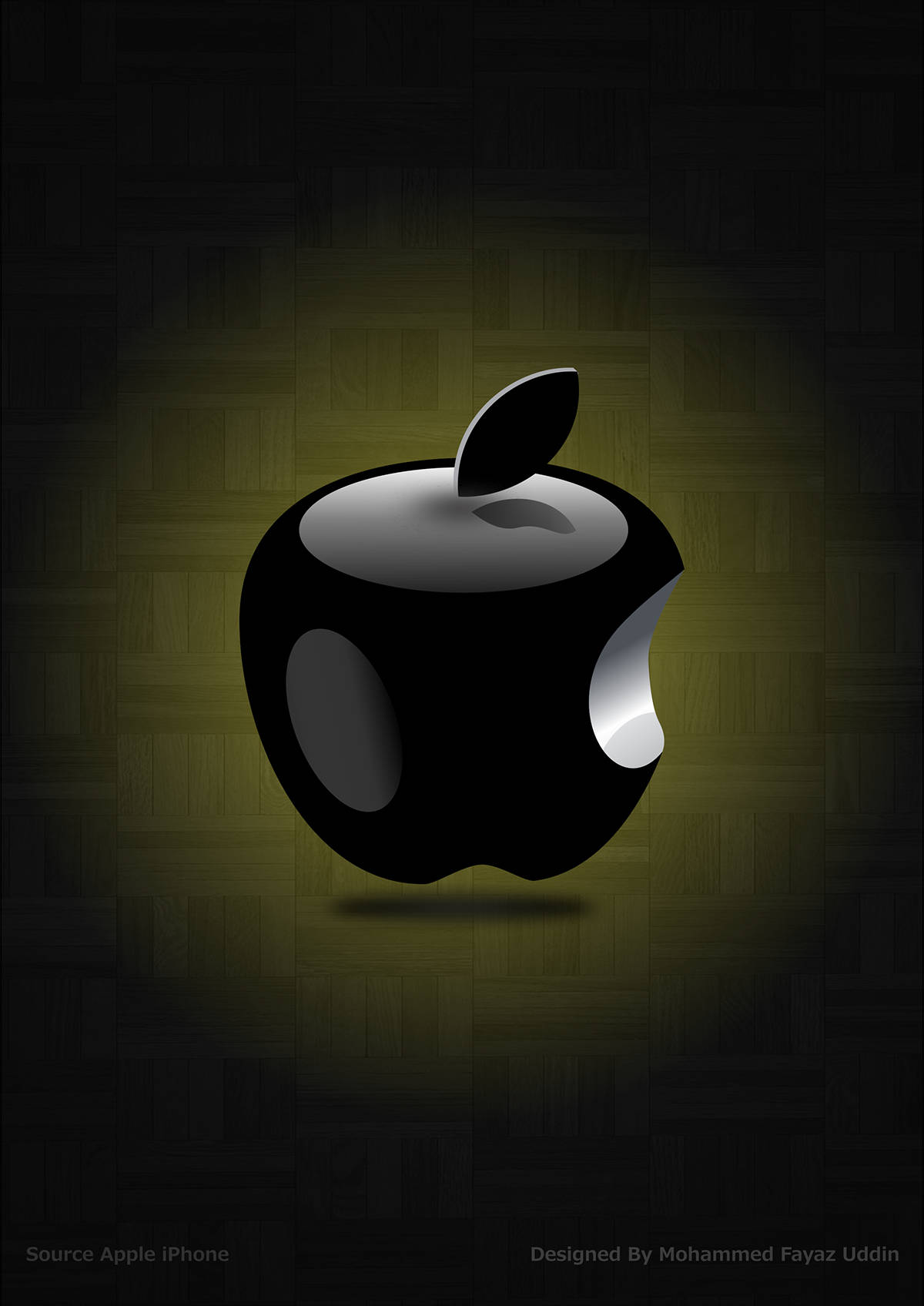 3d Apple iPhone logo, glossy black, bite mark, HD Phone Wallpaper