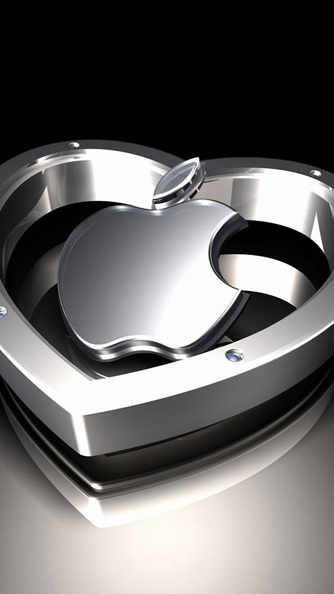 3d apple iphone, silver, polished metallic heart, Full HD Phone Wallpaper