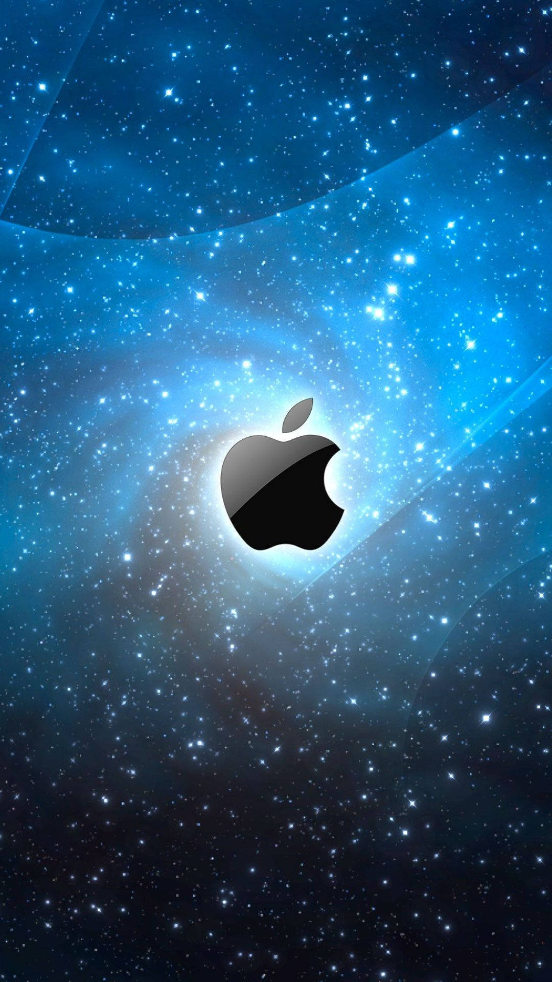 3d Apple iPhone, black Apple logo, vibrant blue starfield, Full HD Phone Wallpaper