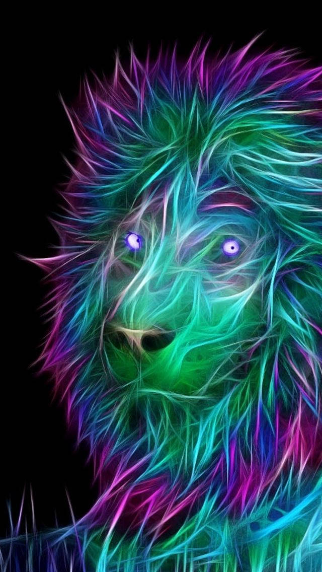 3d Apple iPhone, outlined lion, neon lion, SD Phone Wallpaper