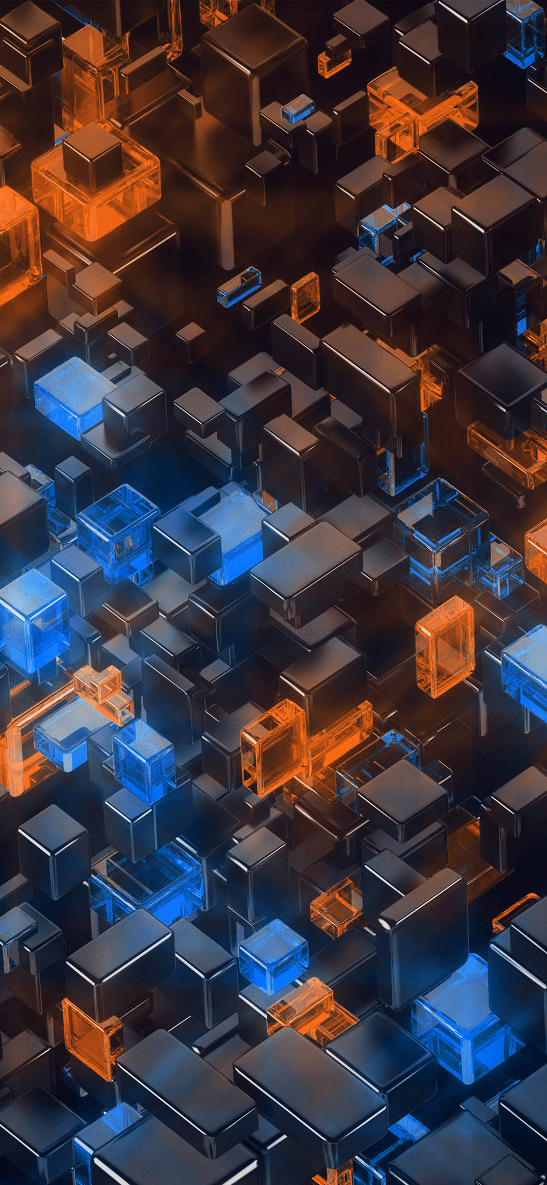 3d Apple iPhone, glowing orange cubes, glowing blue translucent cubes, Full HD Phone Wallpaper