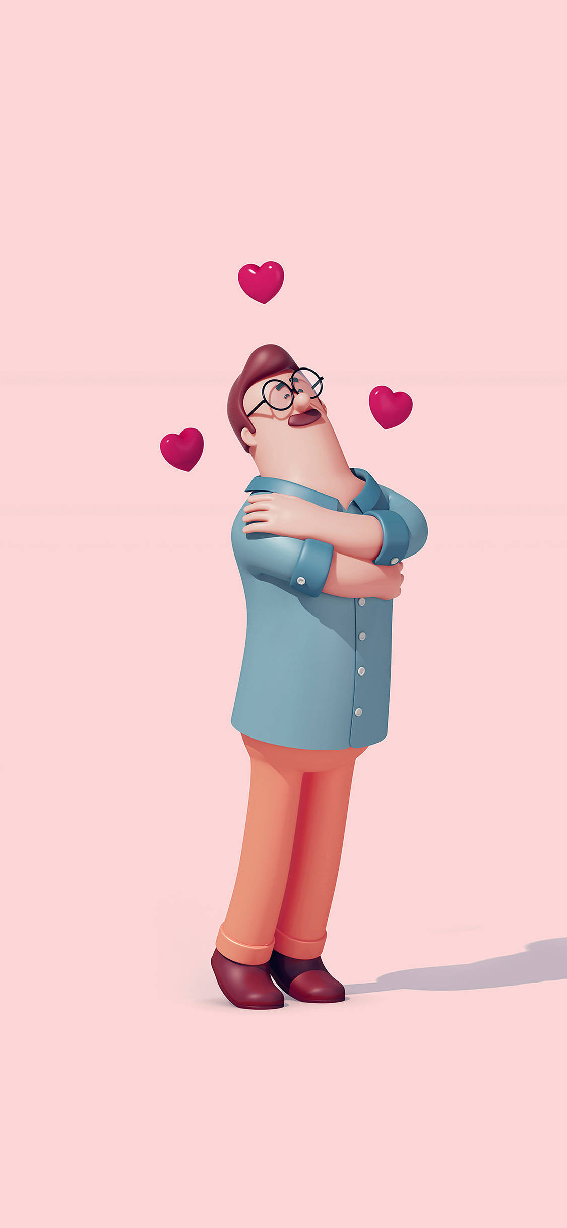 3d Apple iPhone, man with glasses and mustache, floating hearts, Full HD Phone Wallpaper