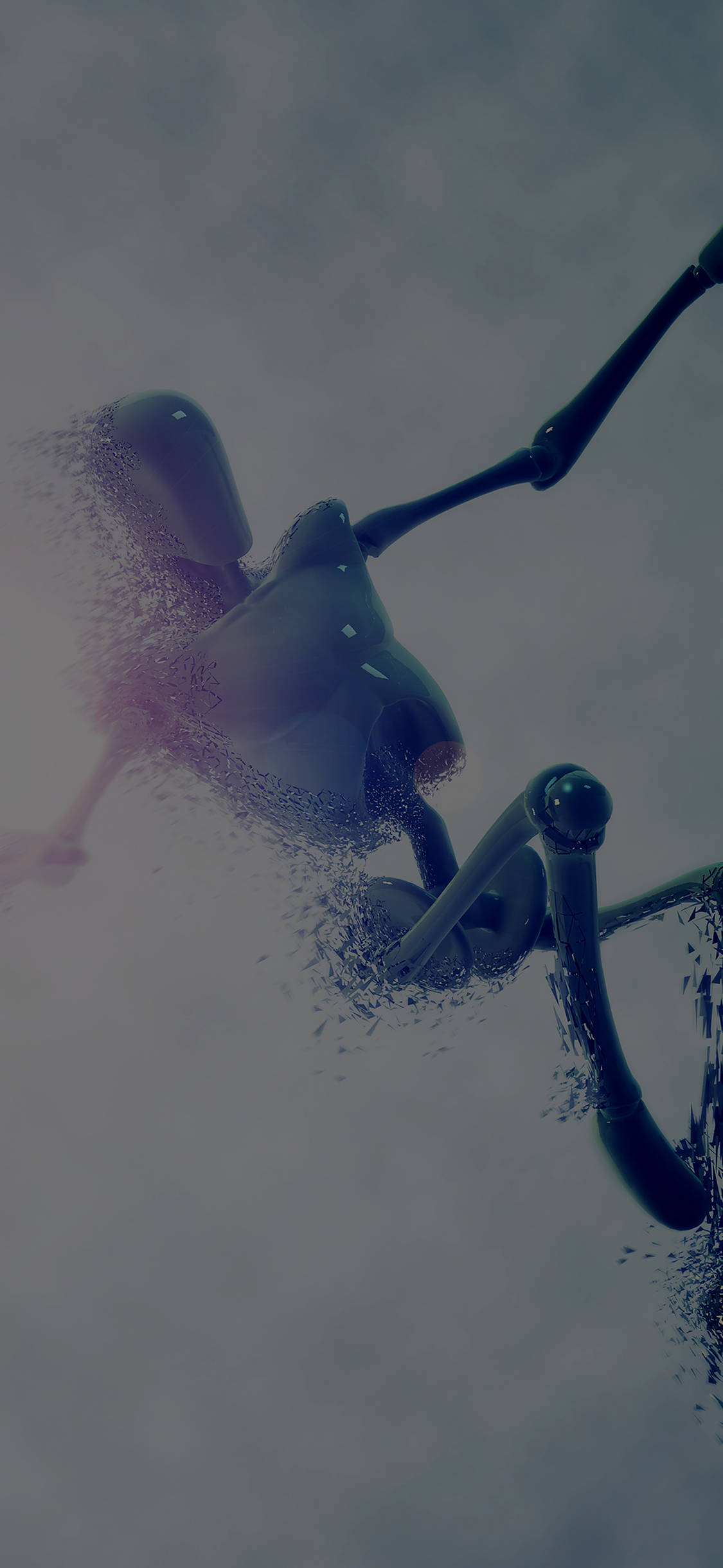 3d Apple iPhone, disintegrating robot, muted gray sky, Full HD Phone Wallpaper