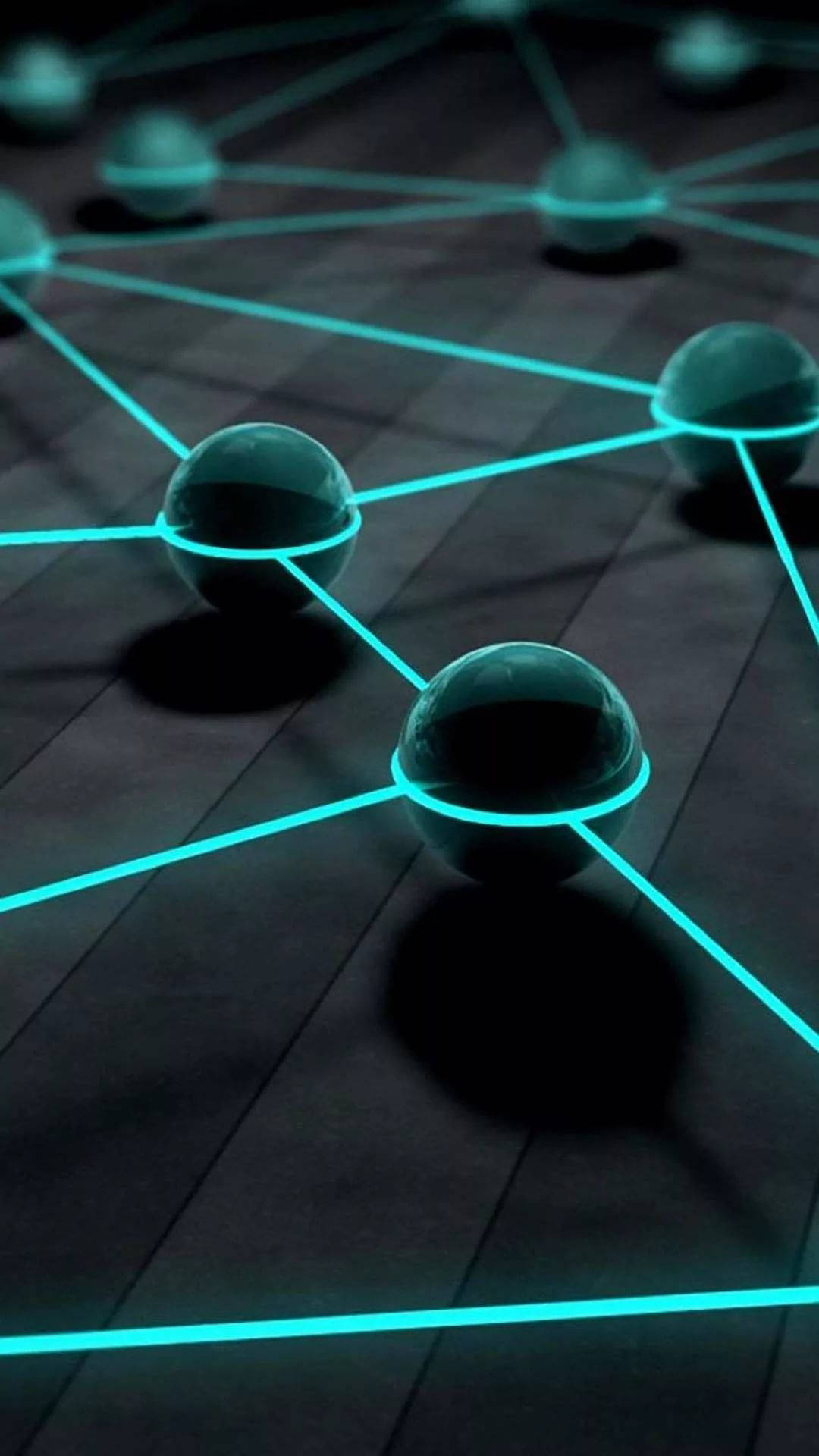 3d Apple iPhone, glossy spheres, glowing cyan lines, Full HD Phone Wallpaper