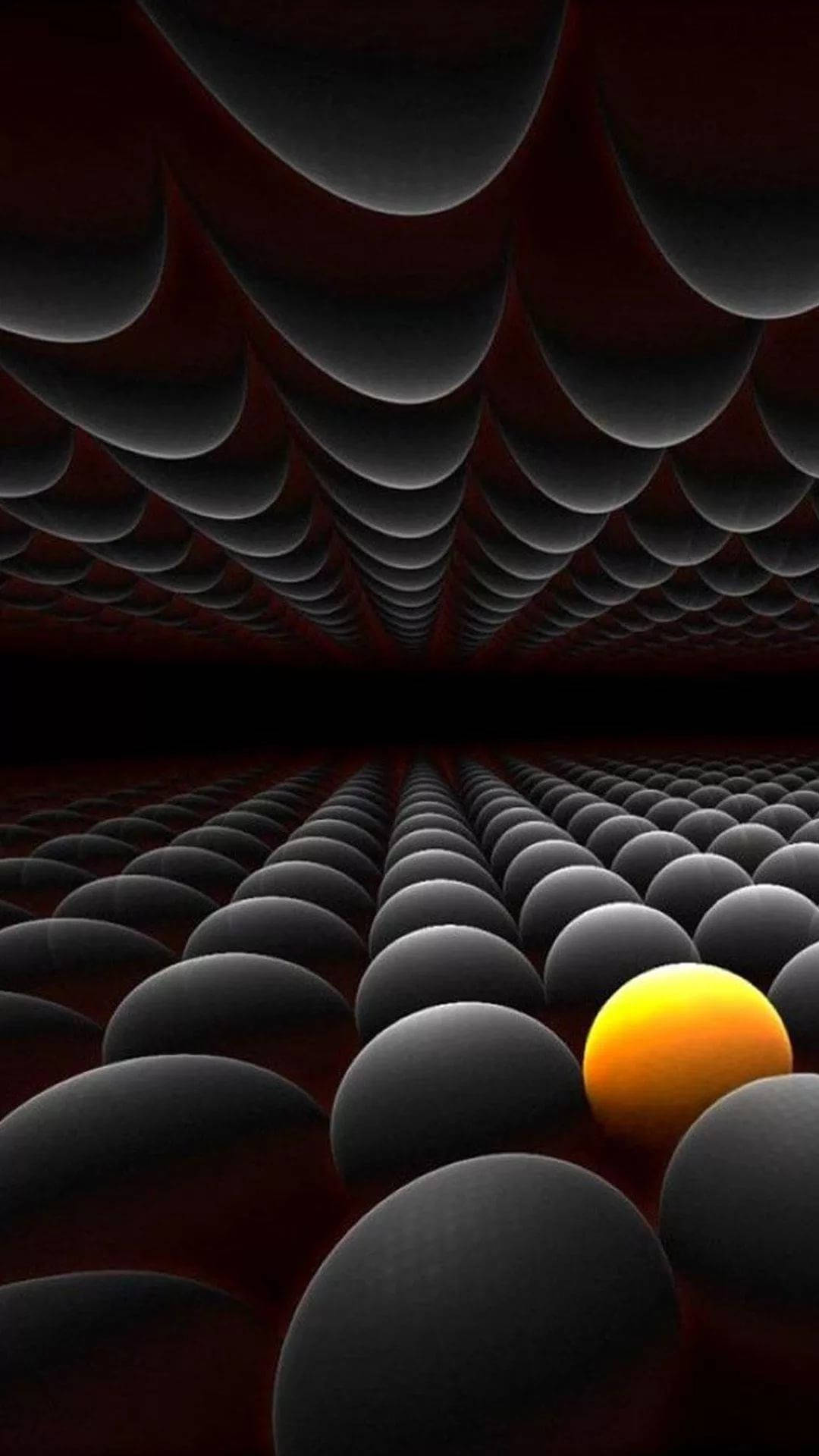 3d Apple iPhone, glowing orange sphere, dark gray spheres, Full HD Phone Wallpaper