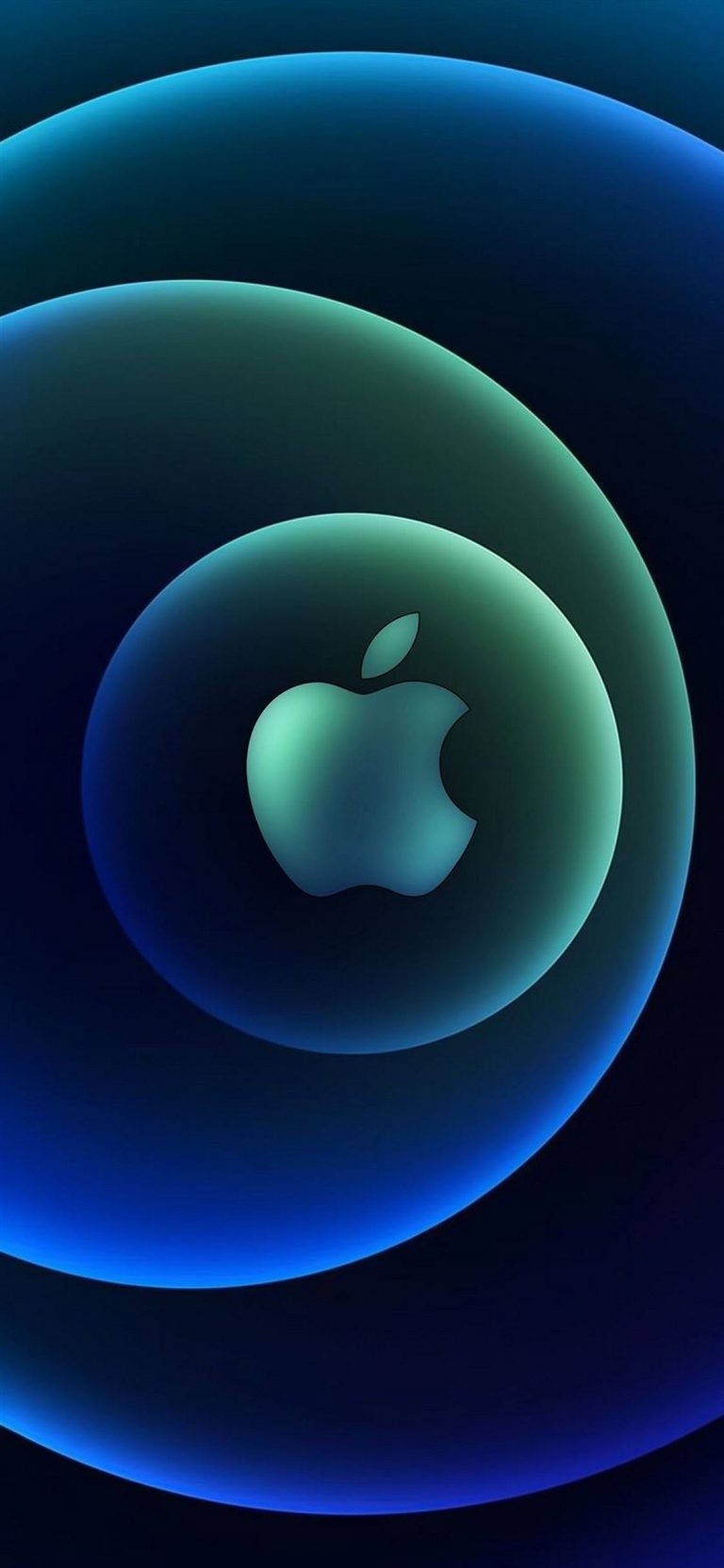 3d apple iphone, Apple logo, glowing concentric blue and green spheres, HD Phone Wallpaper