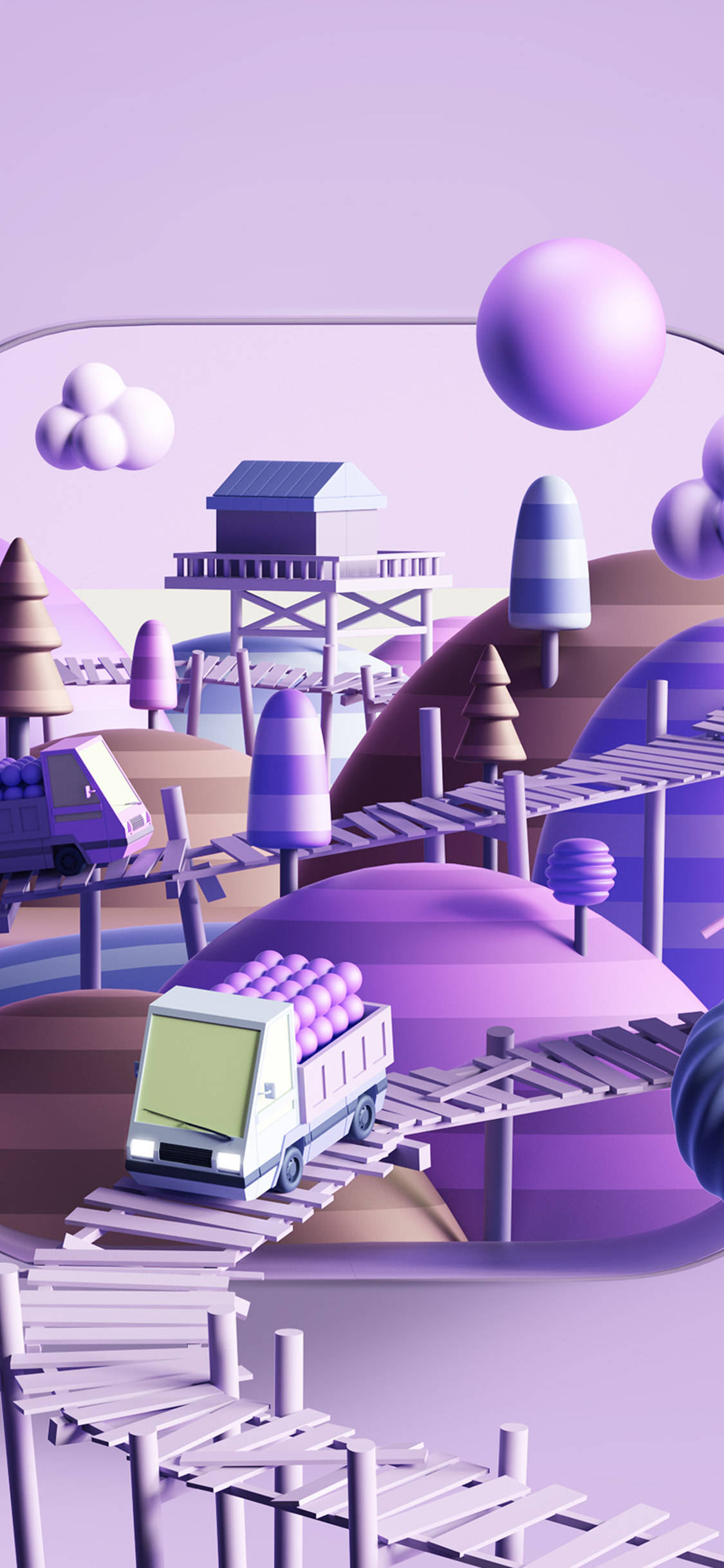 3d Apple iPhone, cartoon, purple landscape, Full HD Phone Wallpaper