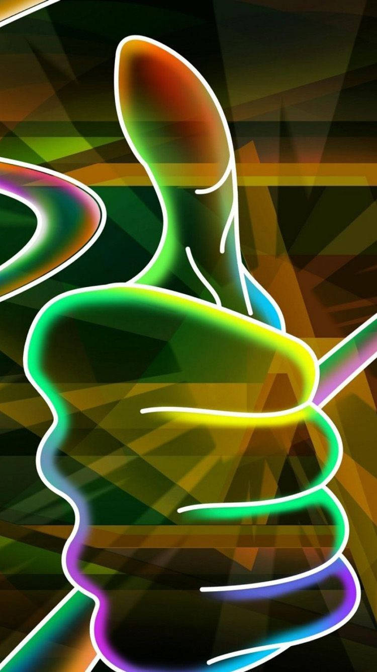 3d Apple iPhone, neon thumbs-up, rainbow outlines, HD Phone Wallpaper