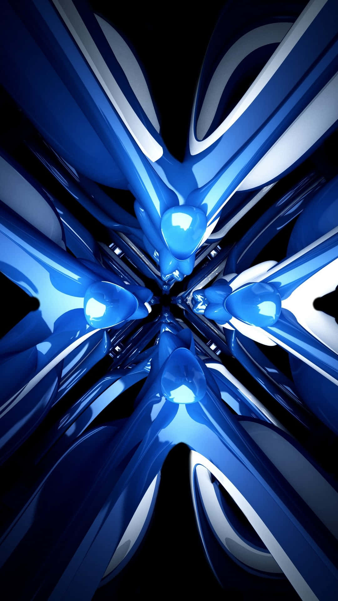 abstract blue symmetry3 d art, glossy blue, white ribbons, Full HD Phone Wallpaper