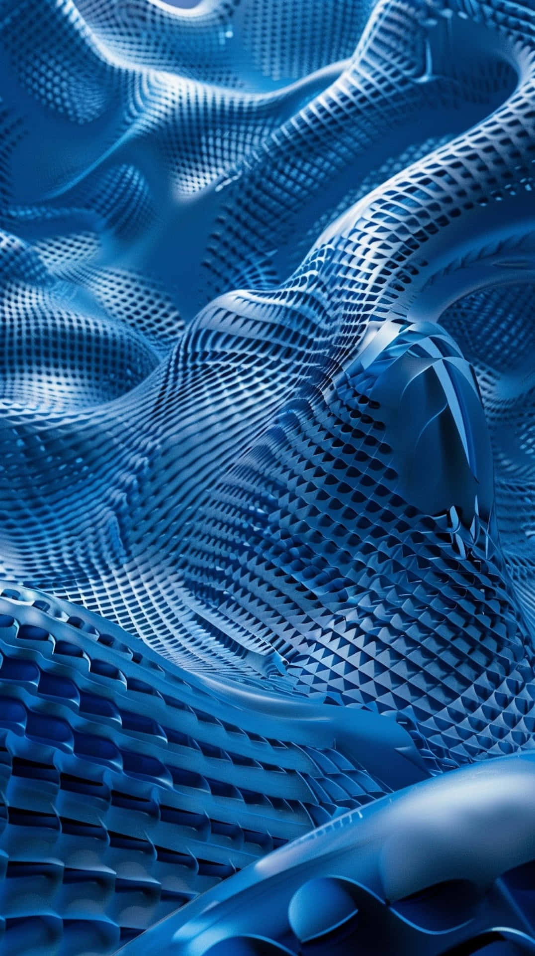 abstract blue3 d waves, blue abstract digital artwork, flowing geometric mesh patterns, Full HD Phone Wallpaper