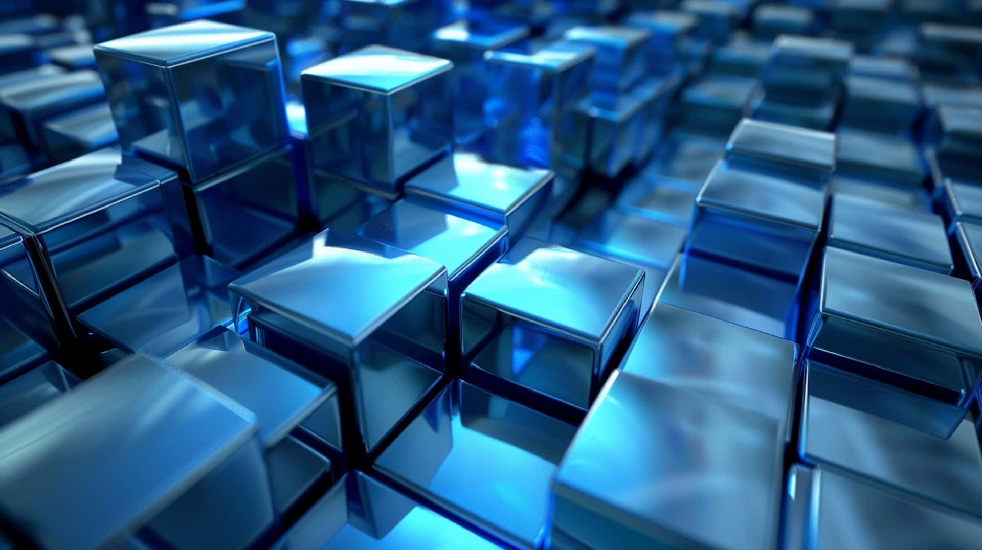 abstract blue3 d cubes, futuristic grid, shimmering blue glass, Full HD Desktop Wallpaper