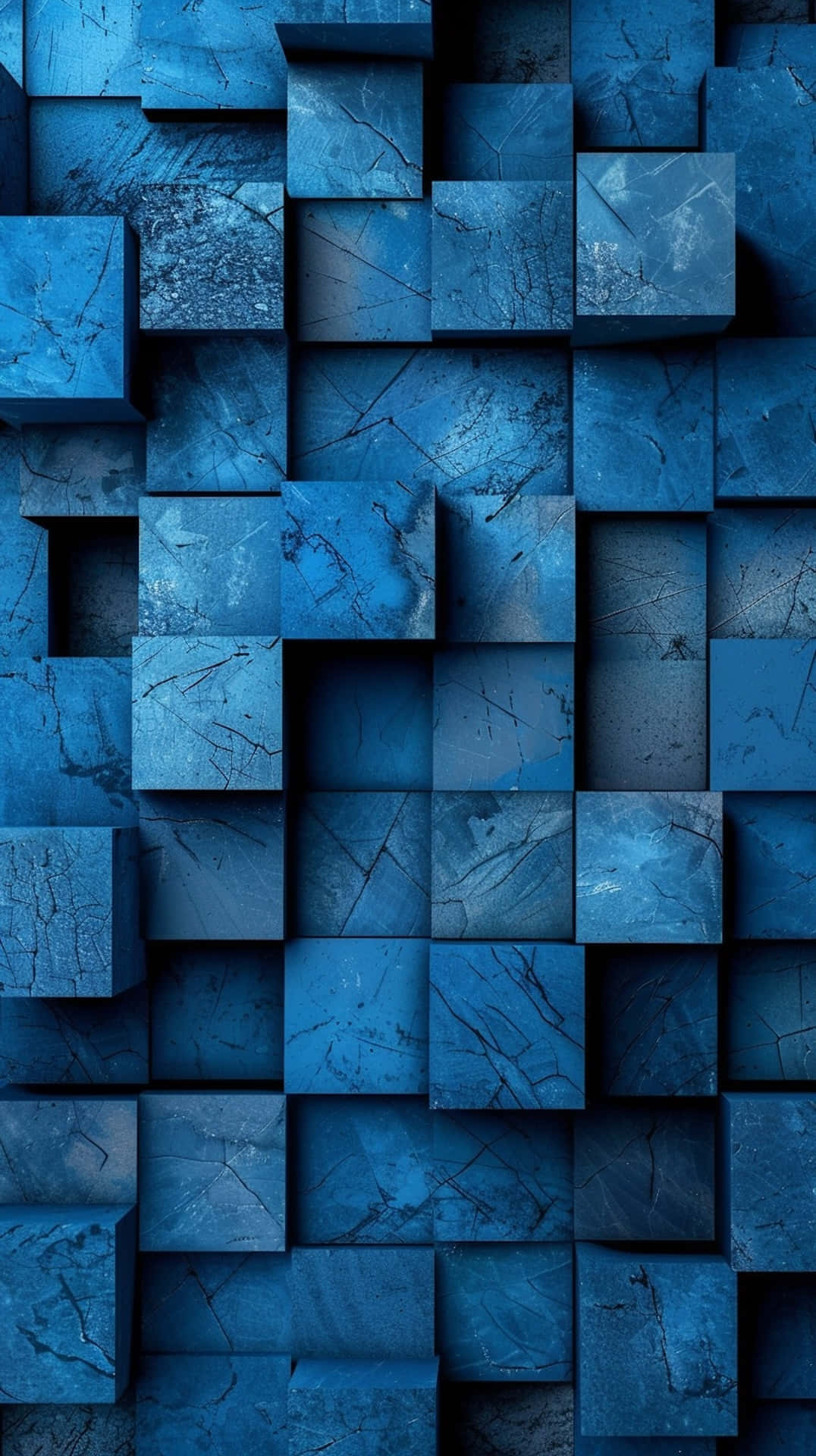 abstract blue3 d cubes texture, textured blue cubes, cracked surfaces, Full HD Phone Wallpaper