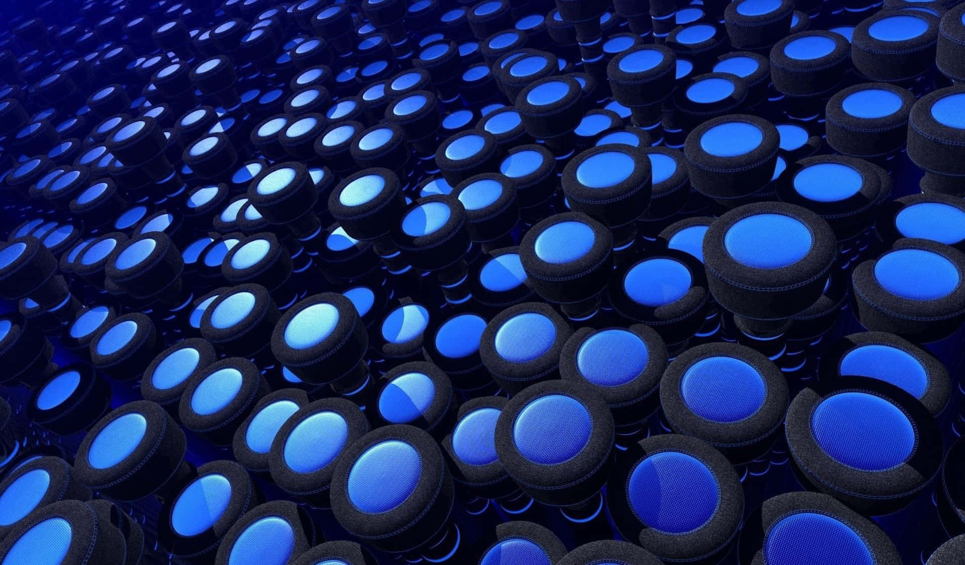 glowing blue circular panels, dense repeating pattern, dark textured rims, Full HD Desktop Wallpaper